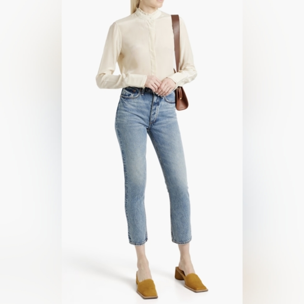 EUC rag & bone Jordan ruffle-trimmed crepe de chine ivory 100% viscose, front